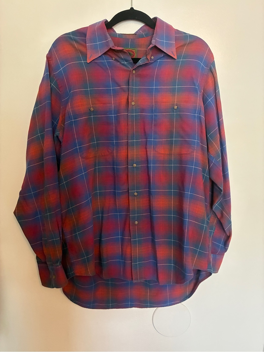 Vintage Boston Traders Red and Blue Plaid Long-Sleeve Button-Down Shirt